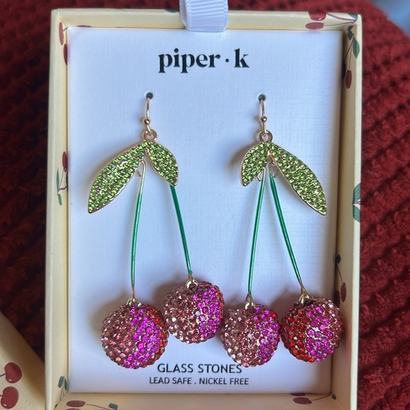 piper k Jewelry - Piper K - Cherry 🍒 gem BLING hanging drop dangle earrings NEW